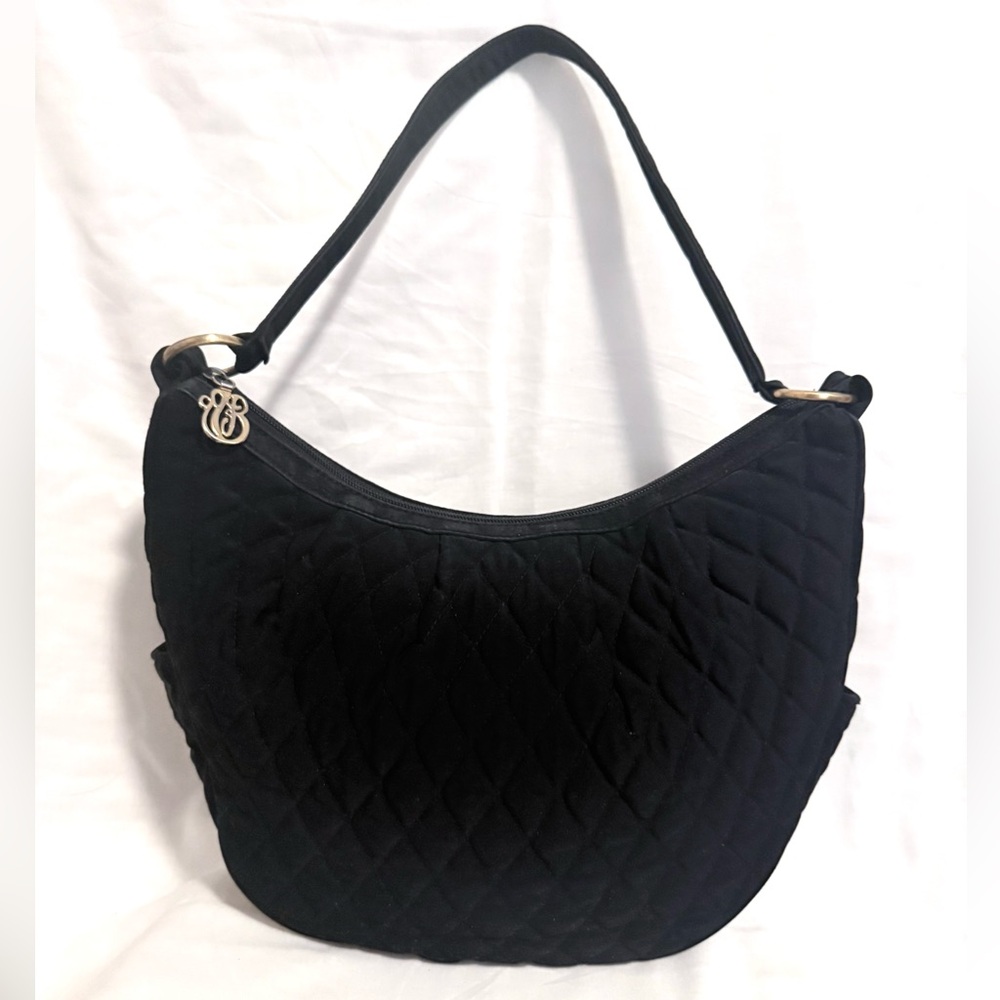 Vera Bradley Lilly Black Quilted Shoulder Bag Gold Hardware Inside Zipper Pocket